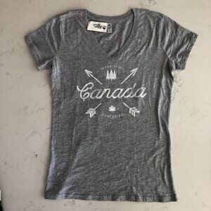 Crossed Arrows Canada Mill Tex V Neck Short Sleeve Cotton Top Heather Grey Sz M